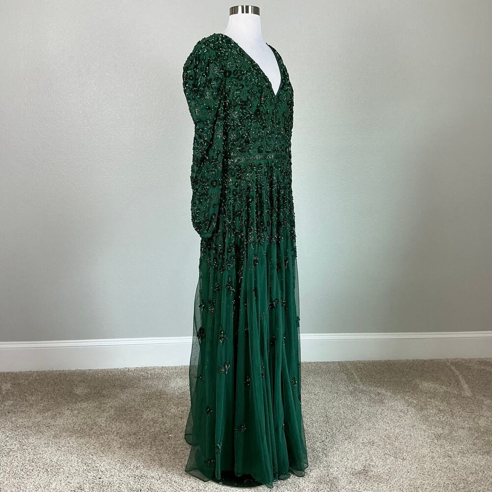 Mac Duggal 5497 Sequined Long Sleeve A-Line Gown Emerald Green Size 10 Dress - Picture 3 of 12